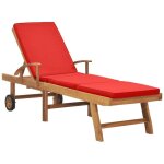 Bonnevie - bain de soleil chaise de jardin transat de jardin - avec coussin bois de teck solide rouge ...