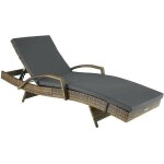 Bain de soleil marron naturel 5 positions, cadre alu et rsine tresse. transat de qualit - gris