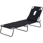 Bain de soleil - outsunny - pliable transat inclinable 4 positions 3 coussins fournis - m�tal - noir
