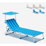 Bain de soleil pliant transat chaise longue piscine pare - soleil california - rayures bleues