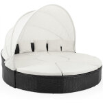 Salon de jardin rond 230 cm de diam�tre ensemble en polyrotin avec coussins et pare - soleil bain de ...