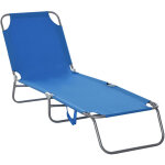 Bain de soleil transat pliable dossier r�glable multipositions m�tal et polyester bleu