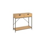 Console d'entr�e couleur bois naturel et m�tal gris 2 tiroirs 80x30x75cm