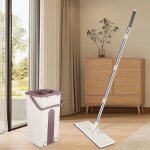 Balai microfibre et seau essoreur vadrouille plat avec 2 serpillires rutilisables brun