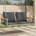 Balancelle avec coussins gris 109x62x40 cm r�sine tress�e