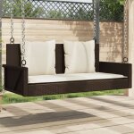 Balancelle avec coussins marron 119x56x48 cm rsine tresse - vidaxl