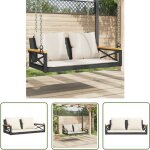 Balancelle avec coussins noir 109x62x40 cm r�sine tress�e - balancelle de jardin - banc de jardin - chaise ...