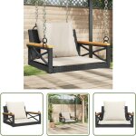 Balancelle avec coussins noir 63x62x40 cm r�sine tress�e - balancelle jardin - banc de jardin - chaise ...