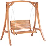 Balancelle de jardin en bois foncé assise confortable et Élégante pour terrasse au style campagne beliani ... Balancelle de jardin en bois foncé assise confortable et Élégante pour terrasse au style campagne beliani ...