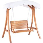 Balancelle de jardin en bois foncé avec par - soleil en tissu blanc assise confortable et Élégante pour ... Balancelle de jardin en bois foncé avec par - soleil en tissu blanc assise confortable et Élégante pour ...
