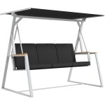 Balancelle de jardin design 3 places toit inclinaison r�glable matelas fourni acier blanc tissu gris ...