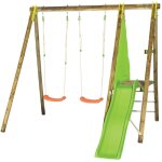 Portique bois avec 2 balanoires + 1 plateforme avec toboggan - trigano jardin - j - 16597p4