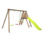 Soulet - balanoire en bois trait 3 agrs et toboggan violette
