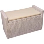 Hhg - banc banquette / coffre de rangement m92, rotin, blanc