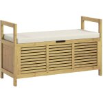 Homcom - banc  chaussures coffre de rangement 2 en 1 avec coussin bambou
