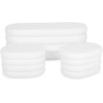 Banc coffre en bouclettes avec 2 poufs ovales de rangement en bouclettes blanches int�gr�s - l111cm