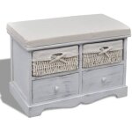 Banc coffre de rangement - banquette pouf blanc 62x33x42 cm bois de paulownia bv827226 bonnevie