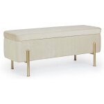 Banc coffre velours naturel et pieds dor inora 110 cm