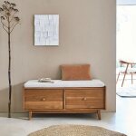 Banc d'entre en teck massif et tissu bouclette 120 cm