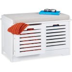 Banc avec espace rangement, 2 paniers, banc cuisine rembourr�, style campagnard, commode, hxlxp44x72x35cm, ...