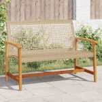 Banc de jardin beige 112 cm résine tressée et bois d'acacia Banc de jardin beige 112 cm résine tressée et bois d'acacia