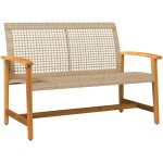 Banc de jardin beige 112cm r�sine tress�e et bois d'acacia