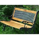 Le poisson qui jardine - banc de jardin en bois et fonte de fer avec dossier  motif grille