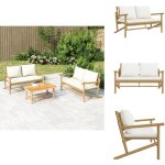 Banc de jardin avec coussins blanc cr�me bambou - banc de jardin - mobilier de jardin - chaise ext�rieure ...