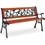 Relaxdays - banc de jardin, motif roses, 2 siges, bois, fonte, balcon, terrasse, hxlxp 73 x 125 x 52, ...
