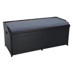 Banc de jardin en polyrotin avec coffre de rangement coussins, banc avec coffre noir