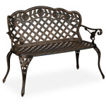 Relaxdays banc de jardin, roses, terrasse, balcon, aluminium et fonte, antique, 56 x 98 x 55, 5 cm, noir ...
