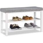 Relaxdays - banc range - chaussures coussin rembourr tissu tagre  chaussures 2 niveaux mtal 50x81x32cm ...