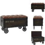 Banc de rangement bois massif et similicuir 80, 5x41x50 cm - banc de rangement - banc coffre - meuble ...