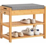 Banc de rangement chaussures 3 - en - 1 en bambou massif avec si�ge rembourr� et tiroir secret, gain ...