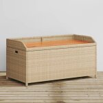 Banc de rangement m�lange beige r�sine tress�e et bois d'acacia