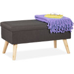 Relaxdays - banc de rangement, rembourr, pieds bois, banquette , coffre avec revtement tissu hxlxp:39x77x39c ...