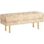 Banc en velours banquette de lit rembourr� glam pouf pieds en m�tal dor� beige roseville