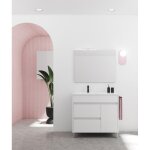 Band 90cm meuble et vasque avec deux tiroirs et une porte, blanc brillant.