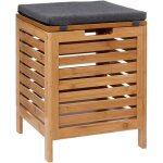 Tabouret de salle de bain en bambou avec panier  linge, 2 en 1