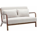 Sweeek - banquette  bouclettes . pieds bois d'hva teint noyer clair. 2 places droit fixe. pieds compas ...