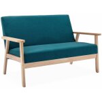 Sweeek - banquette canap� 2 places en bois et tissu. isak. l 114 x p 69. 5 x h 73cm polyester bleu canard ...