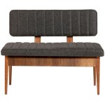 Banquette - coffre capitonn�e avec dossier l110cm scamnum bois fonc� et tissu anthracite