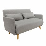 Meubletmoi - banquette convertible 2 places tissu gris clair pieds bois - judy