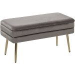 Banquette design bout de lit en velours gris avec pieds obliques dors meuble dco pratique pour salon ...