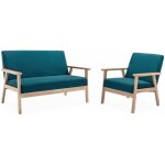 Banquette et fauteuil 3 places en bois et tissu. isak. l 114 x p 69. 5 x h 73cm polyester bleu p�trole ...