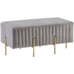 Banquette intrieur glamour avec pieds mtal dors en velours gris clair dayton