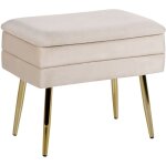 Banquette d'int�rieur en velours beige avec pieds dor�s et coffre glamour odessa