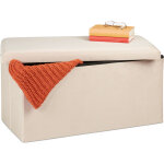 Banquette de rangement, revêtement velours, 80 l, salon, coffre à assise matelassée, 38x77x39 cm, creme ... Banquette de rangement, revêtement velours, 80 l, salon, coffre à assise matelassée, 38x77x39 cm, creme ...