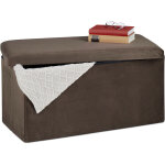 Banquette de rangement, revêtement velours, 80 l, salon, coffre à assise matelassée, 38x77x39 cm, marron ... Banquette de rangement, revêtement velours, 80 l, salon, coffre à assise matelassée, 38x77x39 cm, marron ...
