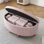 Retrok - banquette rembourre avec rangement - velours, pieds mtal, 90x40x42cm, rose